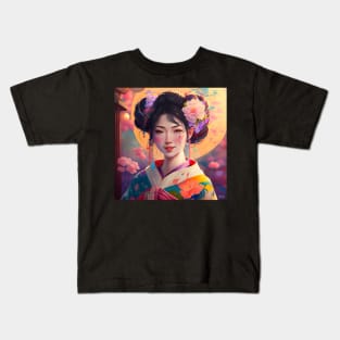 Geisha Japanese Anime Illustration Candy Colors Kids T-Shirt